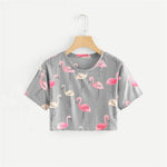 Flamingo Print Crop Tee