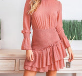 Turtleneck Polka Dot Flounce Dress