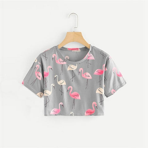 Flamingo Print Crop Tee